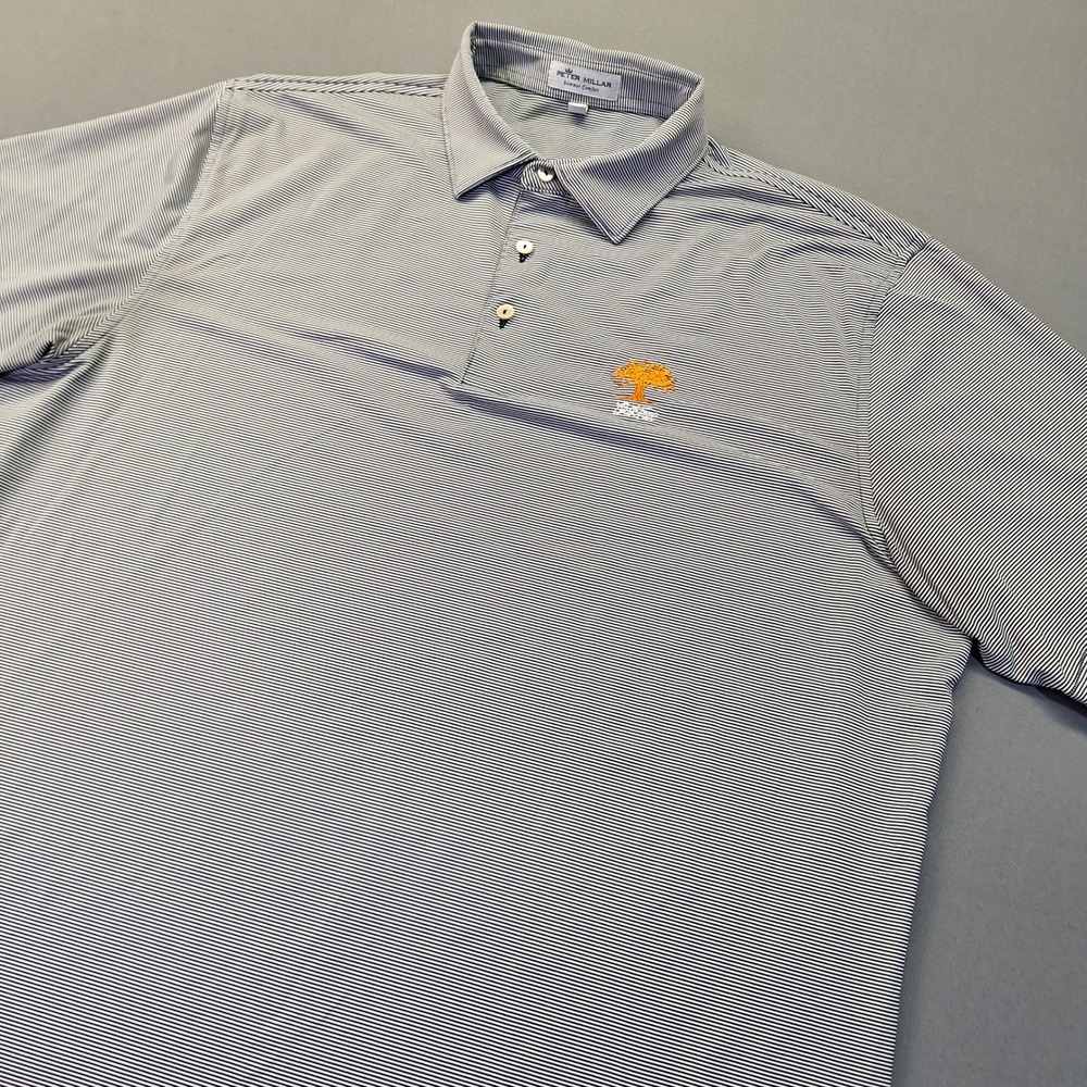 Peter Millar Summer Comfort Mens Large Navy White Stripe Golf Polo Shirt casual